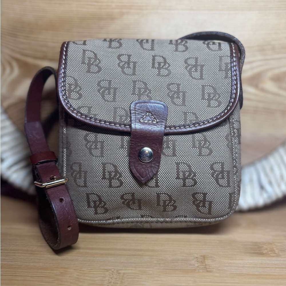 Dooney & Bourke Y2K Small Brown & Tan Canvas & Leather Shoulder Bag, Made in USA
